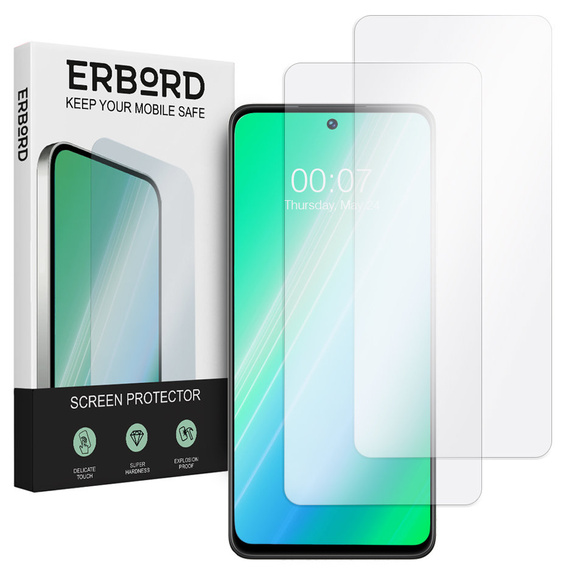 2x Szkło Hartowane do Xiaomi Redmi Note 12 4G/5G / POCO X5 5G, ERBORD 9H Hard Glass, szybka