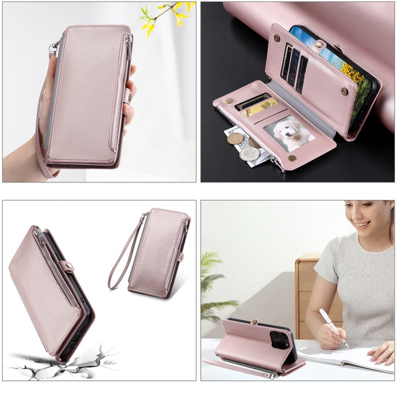 Etui z klapką do Xiaomi Redmi 14C / Xiaomi Poco C75, Wallet Zipper Pocket, różowe