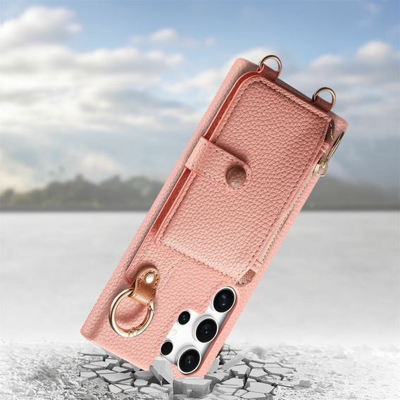 Etui do Samsung Galaxy S25 Ultra z klapką i paskiem – różowe