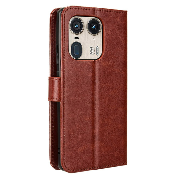 Etui z klapką do Motorola Edge 50 Ultra, Crazy Horse Wallet, brązowe