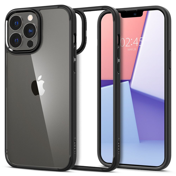 Etui Spigen do iPhone 13 Pro, Ultra Hybrid, matowe czarne + szkło