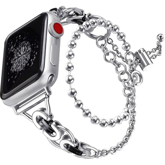 Kobieca bransoleta do Apple Watch 1/2/3/4/5/6/7/8/9/10/11/SE Ultra 1/2/3 42/44/45/46/49mm, Srebrna / Czarna