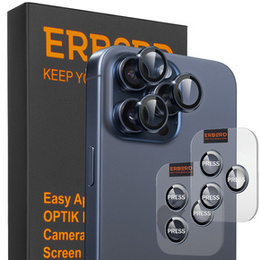 2x Szkło na aparat ERBORD OPTIK Pro do iPhone 16 Pro/16 Pro Max / 15 Pro/15 Pro Max/14 Pro/14 Pro Max, tytanowe niebieskie