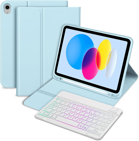 Etui z podświetlaną klawiaturą bluetooth do iPad 10.9" 2022 (10 gen.) / iPad 11" 2025 A16 (11 gen.), niebieskie