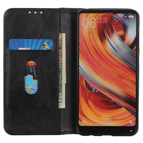 Etui z klapką do Google Pixel 8A, Split Leather, czarne