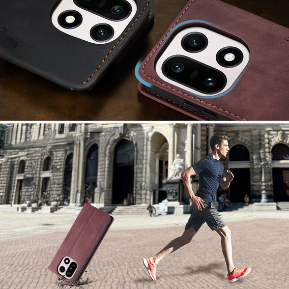 Etui CASEME do OnePlus 15, Leather Wallet Case, bordowe