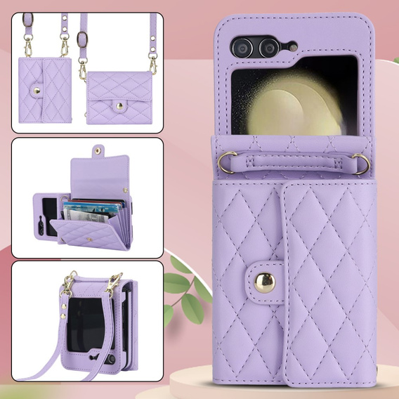 Etui skórzane Card Slots do Samsung Galaxy Z Flip7 FE / Z Flip6, fioletowe