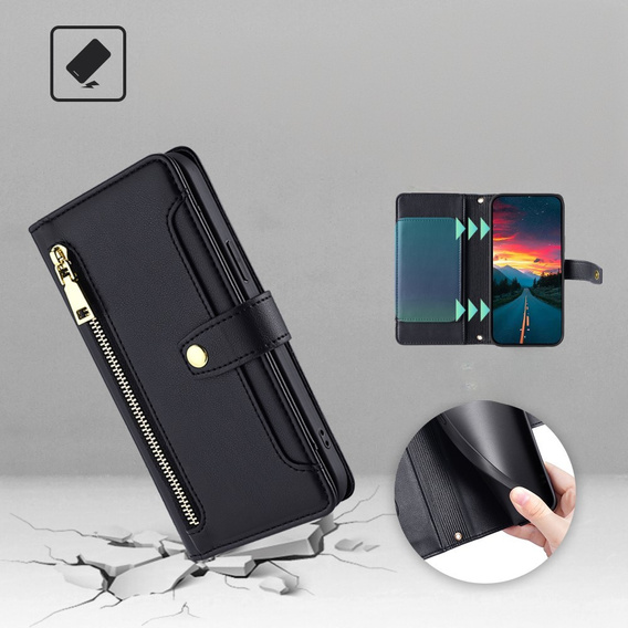 Etui z klapką do Realme 14 Pro+ 5G, Wallet Zipper Pocket, czarne