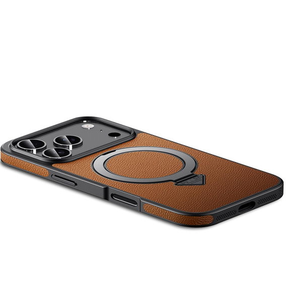 Etui Skórzane do iPhone 17 Pro Max, MagSafe, z podstawką - brązowe
