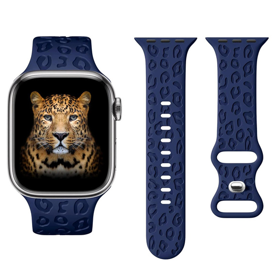 Pasek Silikonowy do Apple Watch 1/2/3/4/5/6/7/8/9/10/11/SE Ultra 1/2/3 42/44/45/46/49mm, Leopard, Granatowy