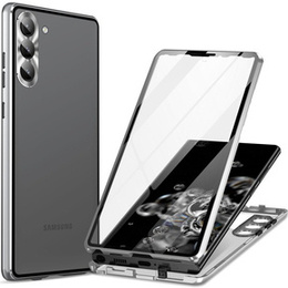 Etui do Samsung Galaxy S23 Plus, Magnetic Dual Glass, srebrne