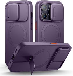 SURITCH Magnetyczne etui ochronne do iPhone 14 Pro z osłoną kamery i podstawką - fioletowe