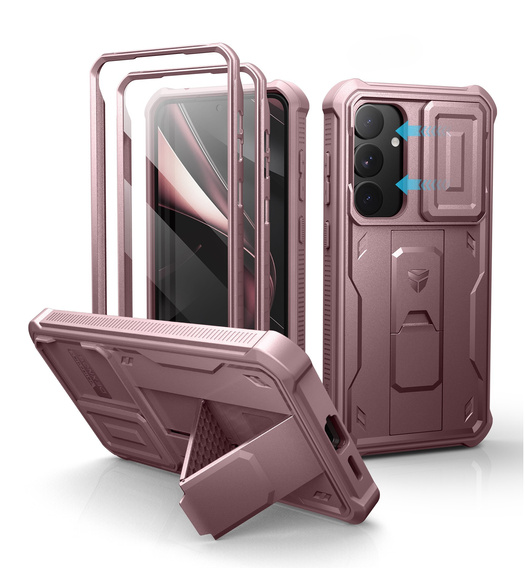 Etui pancerne do Samsung Galaxy S25+ Plus, Dexnor Full Body (Two Frames), różowe