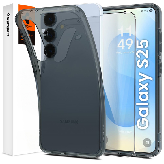 Etui Spigen do Galaxy S25, Liquid Crystal, przezroczyste czarne + Szkło Hartowane 9h