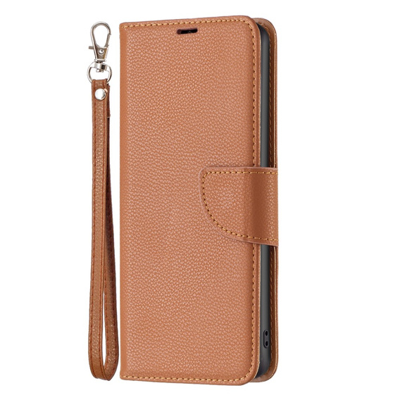 Etui z klapką do Samsung Galaxy A15, Wallet Litchi Leather, brązowe + szkło 9H