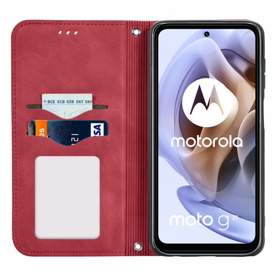 Etui Wallet do Motorola Moto G31 / G41, Vintage Style Smooth, Red