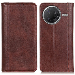 Etui z klapką do Xiaomi Poco F7 Pro / F7 Ultra – brązowe, skórzane (split leather), z podstawką i kieszenią na kartę