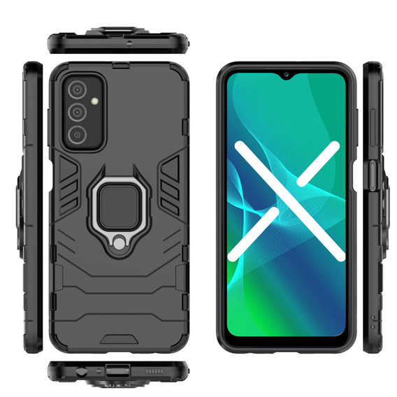 Zestaw Etui do Samsung Galaxy A04S / A13 5G, pancerne KickStand z ringiem, czarne + Szkło