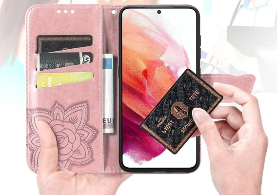 Etui z klapką do Oppo A80, Butterfly, różowe rose gold