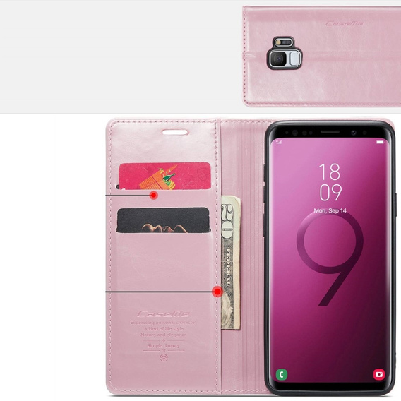 Etui z klapką CASEME do Samsung Galaxy S9, Waxy Textured, różowe