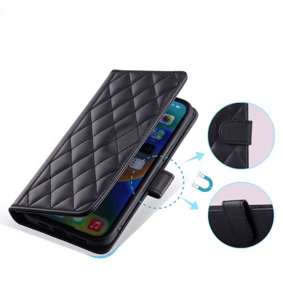 Etui z klapką do Xiaomi Redmi Note 13 Pro 4G / Xiaomi Redmi Note 14S / Xiaomi Poco M6 Pro 4G, Rhombus Crossbody Leather, czarne