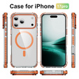 Etui pancerne do iPhone 17 Pro, do MagSafe, przezroczyste z pomarańczową ramką