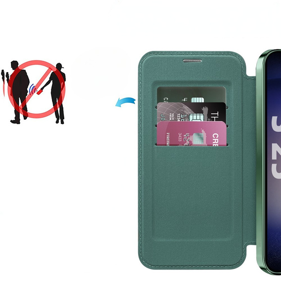 Etui z klapką do Samsung Galaxy S25+ Plus, RFID Wallet MagSafe z ochroną aparatu, zielone