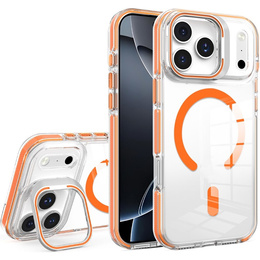 Etui do iPhone 17 Pro Max, do MagSafe, z podstawką, przezroczyste z pomarańczowymi akcentami