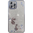 Etui do iPhone 14 Pro Max, Glitter Flower, niebieskie