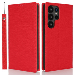 Etui z klapką do Samsung Galaxy S25 Ultra, Litchi Skin Grain, czerwone