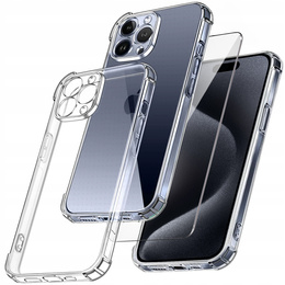 Etui do iPhone 15 Pro, Anti-Shock, przezroczyste + Szkło 9H