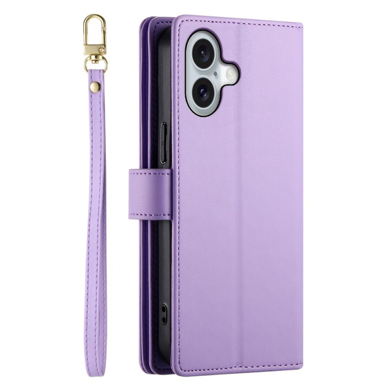 Etui z klapką do iPhone 16, Wallet Zipper Pocket, fioletowe