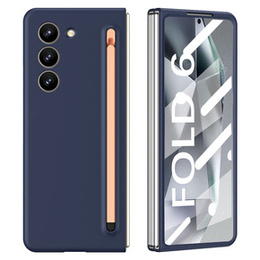 Etui do Samsung Galaxy Z Fold6 5G, ze szkłem i rysikiem, granatowe / różowe
