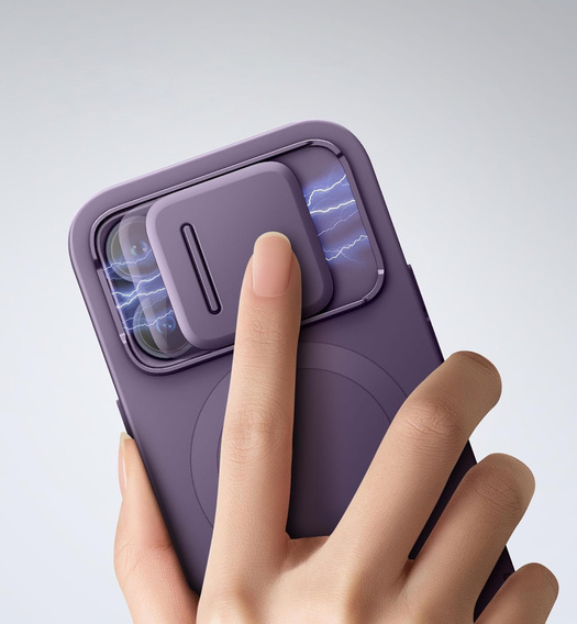 SURITCH Magnetyczne etui ochronne do iPhone 14 Pro Max z osłoną kamery i podstawką - fioletowe