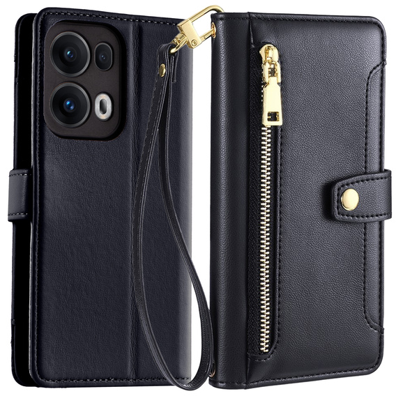 Etui z klapką do Oppo Reno 13 Pro, Wallet Zipper Pocket, czarne