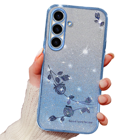 Etui do Samsung Galaxy A05s 4G, Glitter Flower, niebieskie