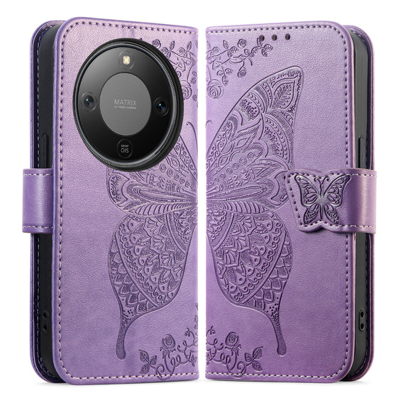 Etui z klapką do Honor Magic 8 Lite, Butterfly, fioletowe