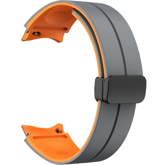 Pasek Silikonowy do Samsung Galaxy Watch 4/5/6/7/FE 40/42/43/44/45/46/47mm, Szary / Pomarańczowy