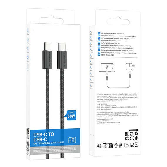 Szybki Kabel 60W USB Typ-C do Typ-C, 1 m, czarny