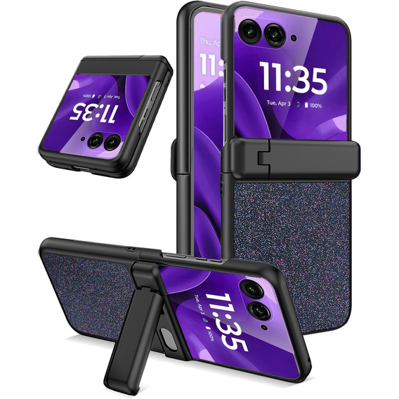 Etui do Motorola Razr 60 Ultra – Glitter PC Case ze szkłem i podstawką - czarne