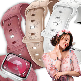 3x Pasek Silikonowy do Apple Watch 1/2/3/4/5/6/7/8/9/10/11/SE Ultra 1/2/3 42/44/45/46/49mm, Rose, Fioletowy, Beżowy, Biały