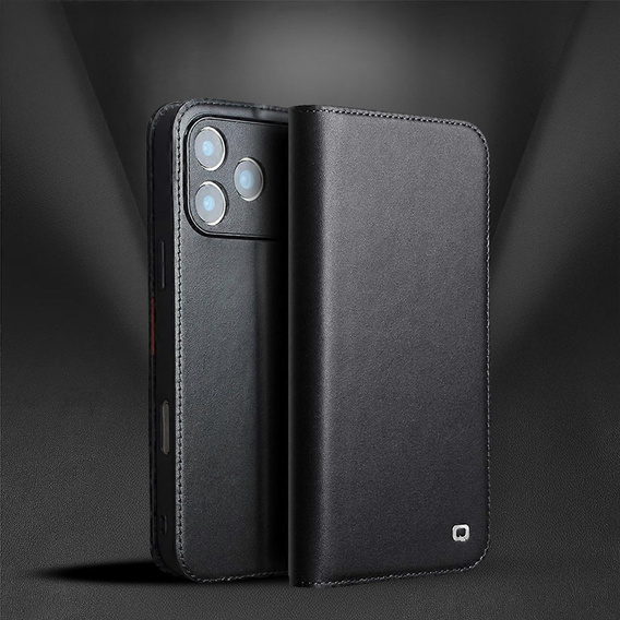 Etui z klapką QIALINO do iPhone 17 Pro Max, skórzane, czarne