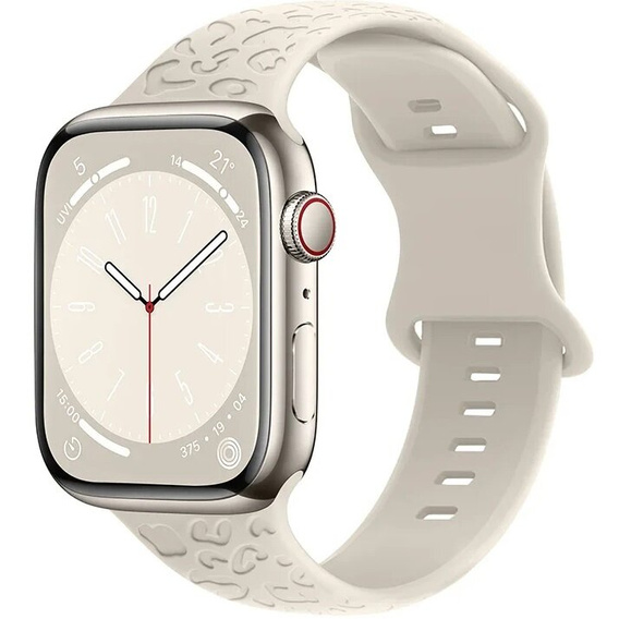 Pasek Silikonowy do Apple Watch 1/2/3/4/5/6/7/8/9/10/11/SE 38/40/41/42mm, Leopard, Beżowy