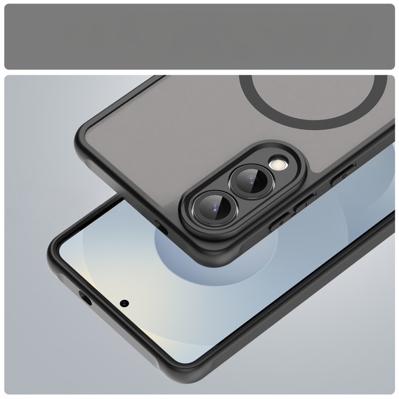 Etui do Samsung Galaxy S25 Edge, Kickstand Matt Case, do MagSafe, czarne + Szkło na ekran