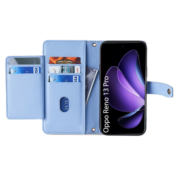 Etui z klapką do Oppo Reno 13 Pro, Wallet Zipper Pocket, niebieskie