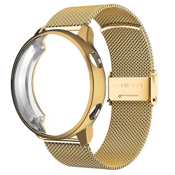 Bransoleta Milanese + Etui z osłoną na ekran do do Samsung Galaxy Watch Active 2 44mm, Złoty