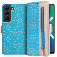 Etui z klapką do Samsung Galaxy S22+ Plus 5G, Wallet Pocket Zipper Lace, niebieskie