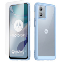 Zestaw Etui do Motorola Moto G53 5G, Fusion Hybrid, przezroczyste z niebieską ramką + szkło