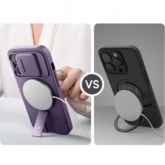 SURITCH Magnetyczne etui ochronne do iPhone 14 Pro Max z osłoną kamery i podstawką - fioletowe