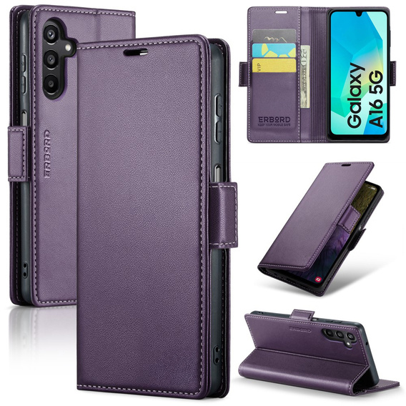 Etui do Samsung Galaxy A16, ERBORD Glossy Litchi, portfel z klapką, fioletowe